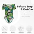 thumbnail image 6 of Easygdp Skull and Palm Leaves Women's One-Piece Swimsuit Slim Fit Crew Neck Bodysuit Athletic Swimwear with Concealed Buckle - Small, 6 of 9