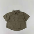 thumbnail image 2 of REDARER Unisex Toddler Lapel Shirt - with Pocket Solid Color Gentleman Style Short Sleeve Summer Kids Beach Holiday Casual Top,3-4 Years, 2 of 5