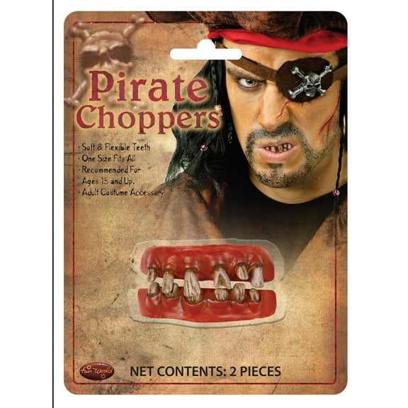 Fun World Pirate Choppers Costume Accessory 2pc False Teeth, Brown Red, One-Size
