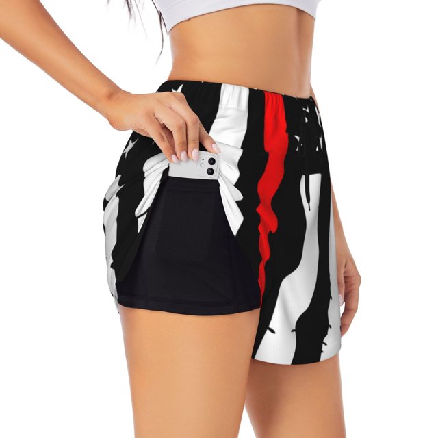 Balery Firefighters USA Flag Pantalones cortos deportivos para mujer con forro y dos bolsillos, elásticos, para entrenamiento, gimnasio, yoga-Medium