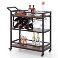 thumbnail image 1 of Costway 3-tier Bar Cart on Wheels Home Kitchen Serving Cart with Wine Rack & Glass Holder Brown, 1 of 10