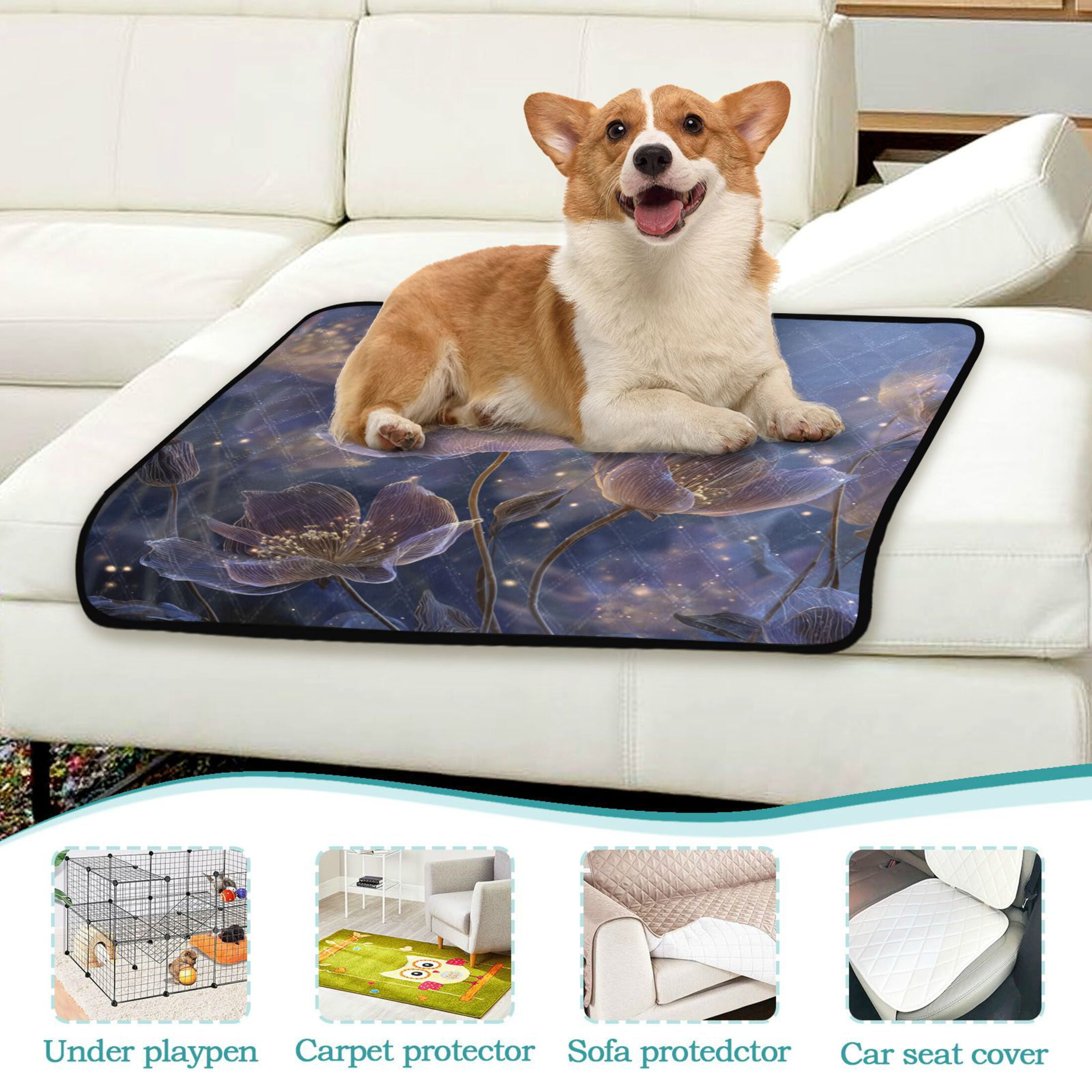 Qxltty Transparent Purple Flowers Cat litter Pads Pet Set of 3 Diaper Mats Center Anti-leakage Layer Absorbent Soft and Comfortable