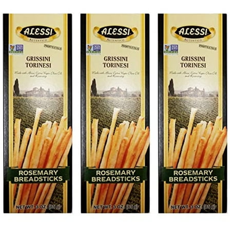 Alessi Autentico - Italian Crispy Breadsticks, Low Fat Made With Extra Virgin Olive Oil, 3-4.4Oz (Rosemary, 3 Pack)