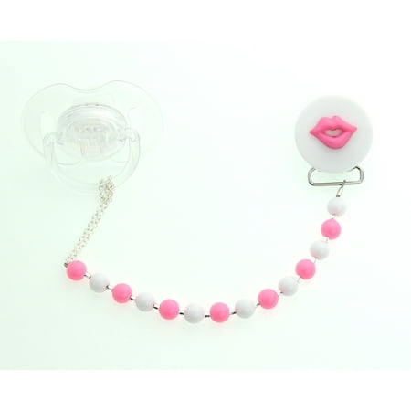 Multi Color Baby Lips Pacifier Clip with Matching Beads