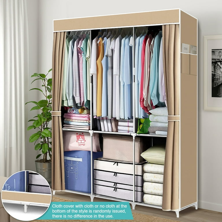 Portable Closet Storage Organizer Clothes Wardrobe Shoe Clothing Rack Shelf  Dustproof Non-woven Fabric, Quick and Easy to Assemble 