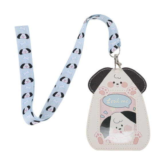 Unique Bargains 1 Pc ID Badge Holder with Lanyard Cute Animal Lanyard Card Holder White Black Blue