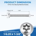 thumbnail image 2 of 10Pack 1/4-20 x 1-3/4" Torx Security Machine Screws Bolt, Silver Tone, 2 of 6