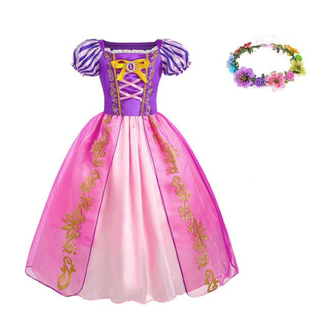 Vestido de princesa Rapunzel para niñas de Disney, cumpleaños, carnaval, fiesta de Halloween, ropa elegante para niñas, disfraz de Cosplay enredado, Set7-8T 140 Gao Jinjia LED