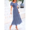 thumbnail image 3 of Vestido PRETTYGARDEN Midi con Fruncido, Tul y Mangas Abullonadas en Gris Azul Talla L, 3 of 7