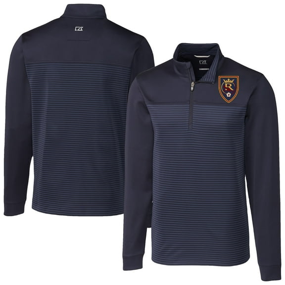 Men's-Cutter & Buck  Navy Real Salt Lake Big & Tall Traverse Stretch Eco Stripe Quarter-Zip Pullover