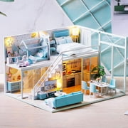 Happyline Dollhouse Miniature with Furniture, DIY Dollhouse Kit,DIY Miniature House Kits with Music Movement, Creative DIY Tiny House for Children's