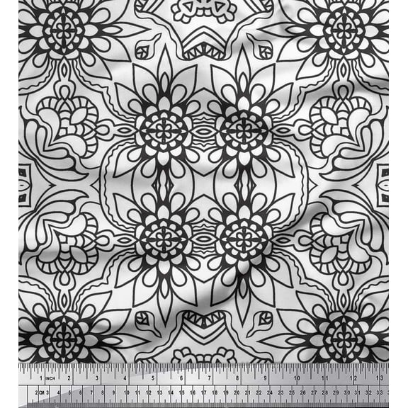 Soimoi Poly Georgette Fabric Floral & Moroccan Damask Ethnic Fabric Prints by Yard 42 Inch Wide