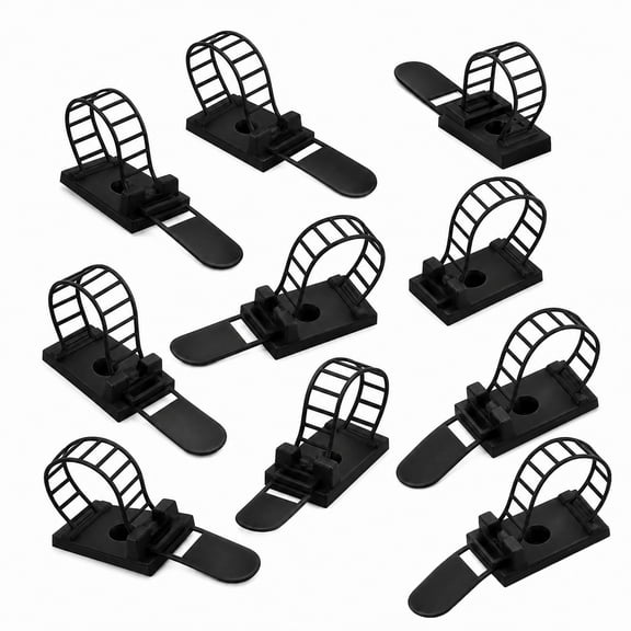 Stcellnmex Adhesive Cable Straps, Zip Ties Clips Hooks Cord Organizer, for Outdoor String Lights, Black, 10 Pcs