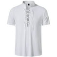 thumbnail image 3 of HAOMEILI Men's Short Sleeve Shirts Retro Style Lace up for Medieval,Viking,Hippie Halloween Cosplay Pirate Renaissance Costume, 3 of 5