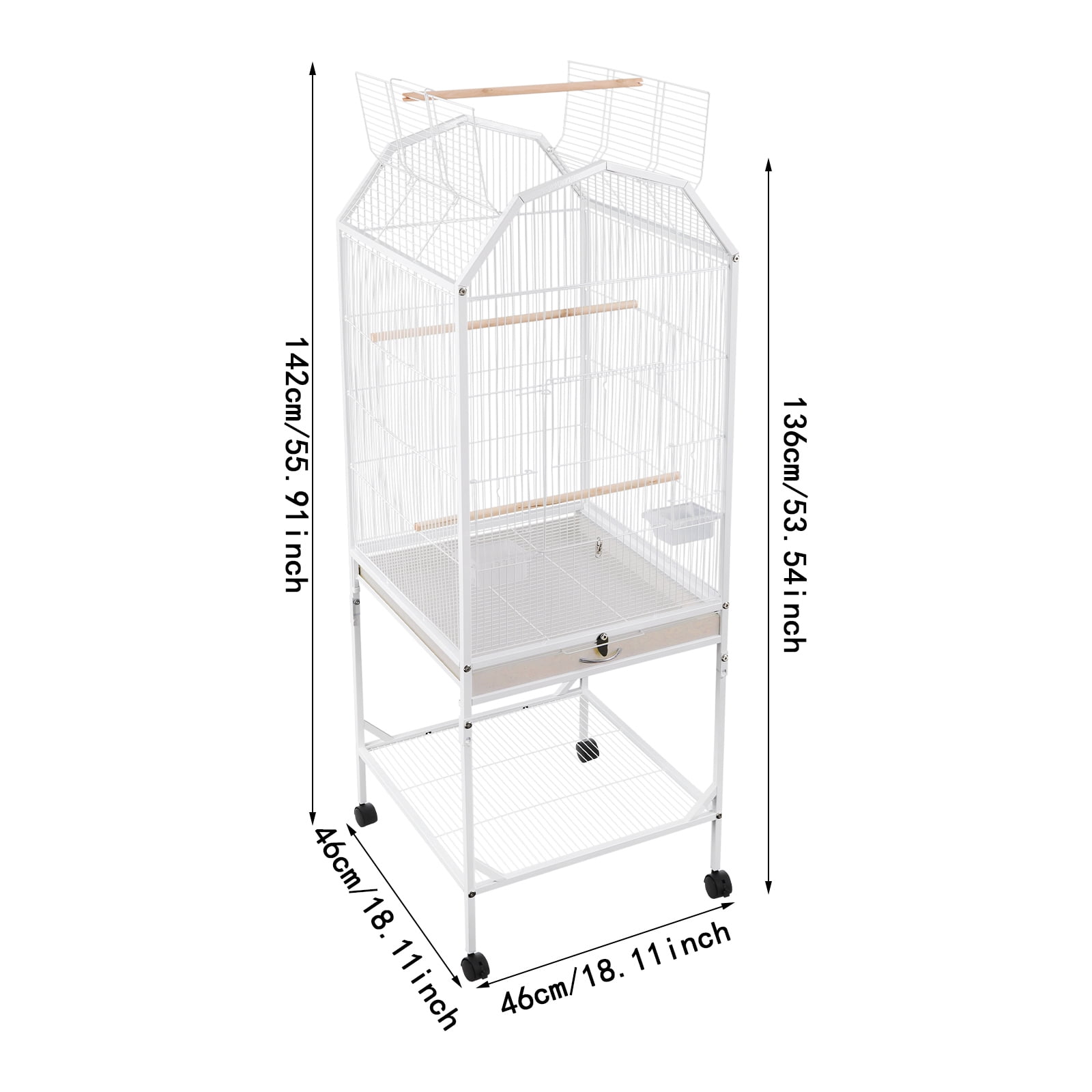 Bird Cage, Open Top and Rolling Stand Medium Small Bird Cage, Bird Cage for Parrots, Budgerigars, Parakeets, Cockatiels, Lovebirds (18.11*18.11*53.54in)