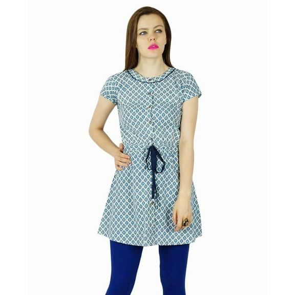 Bimba Women Blue Short Tunic Cotton Kurti Casual Summer Wear