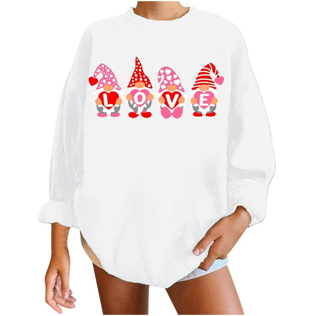 RKSTN Chandail en Molleton de la Saint-Valentin pour Femmes Surdimensionné Mode Décontractée Manches Longues Col Rond Chandail en Molleton Grande Taille Imprimé Cœur d'Amour Couleur Unie