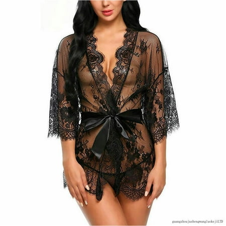 

Womens Sexy Lace Lingerie Robe Babydoll Kimono Dressing Gown Nightwear Nightgown