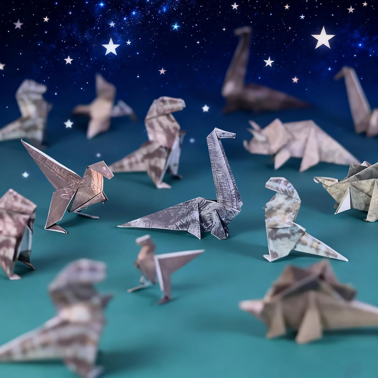 Cute DIY Dinos Origami Kit - 35 Sheets High-Quality Craft Paper for 3D Dinosaur Figures, Fun Animal Paper Craft, Desk Decor & Perfect Gift for Dinosaur Lovers (Adults & Kids)