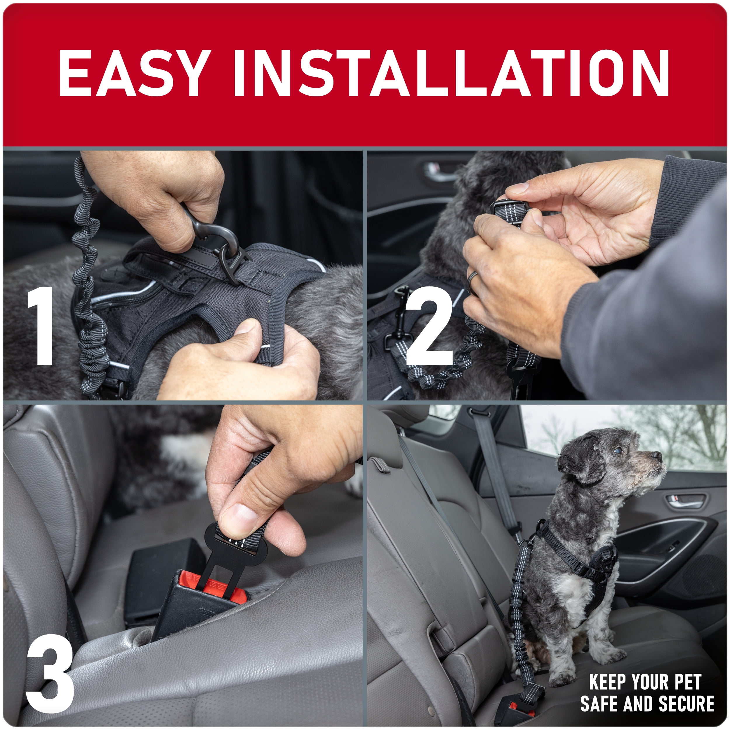 (3 pack) Simple Adjustable Pet Seat Belt, Black, Material - Nylon, Harness Type - Direct to Seatbelt Swivel Tether.