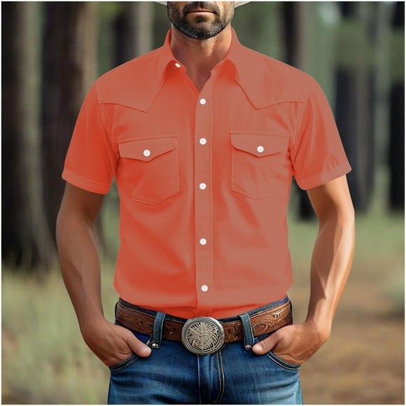 pstuiky camisetas para hombre, Blusa informal de manga corta con cuello vuelto y bolsillos de color liso vintage para hombre camisetas de hombre m