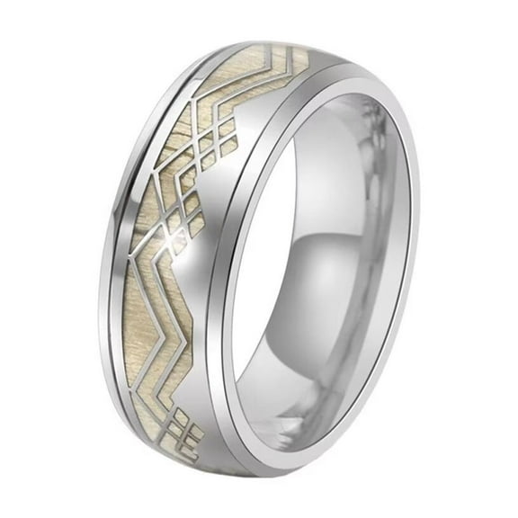 PAMTIER Men's Stainless Steel 9MM Creative Cool Domed Whiskey Barrel Wood Veneer Biker Ring Statement European and American Style Light Gray Size 8