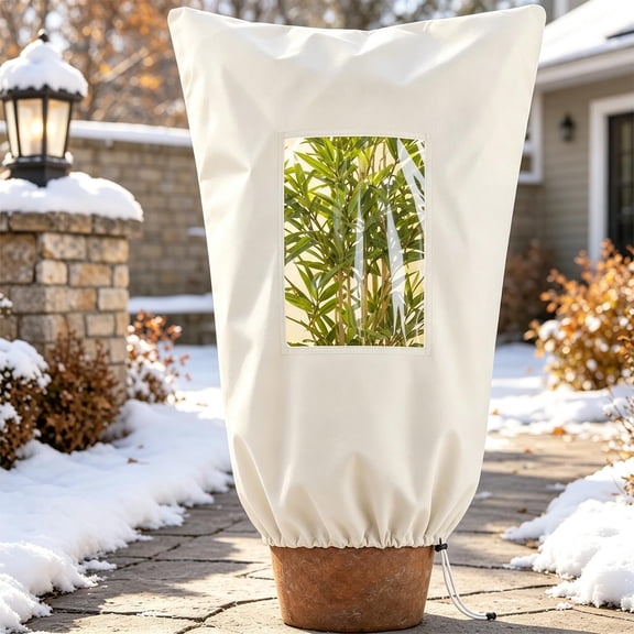 Plant Frost Protection Cover, Drawstring Zipper Design with Clear Viewing Window for Potted Plants and Shrubs in Winter