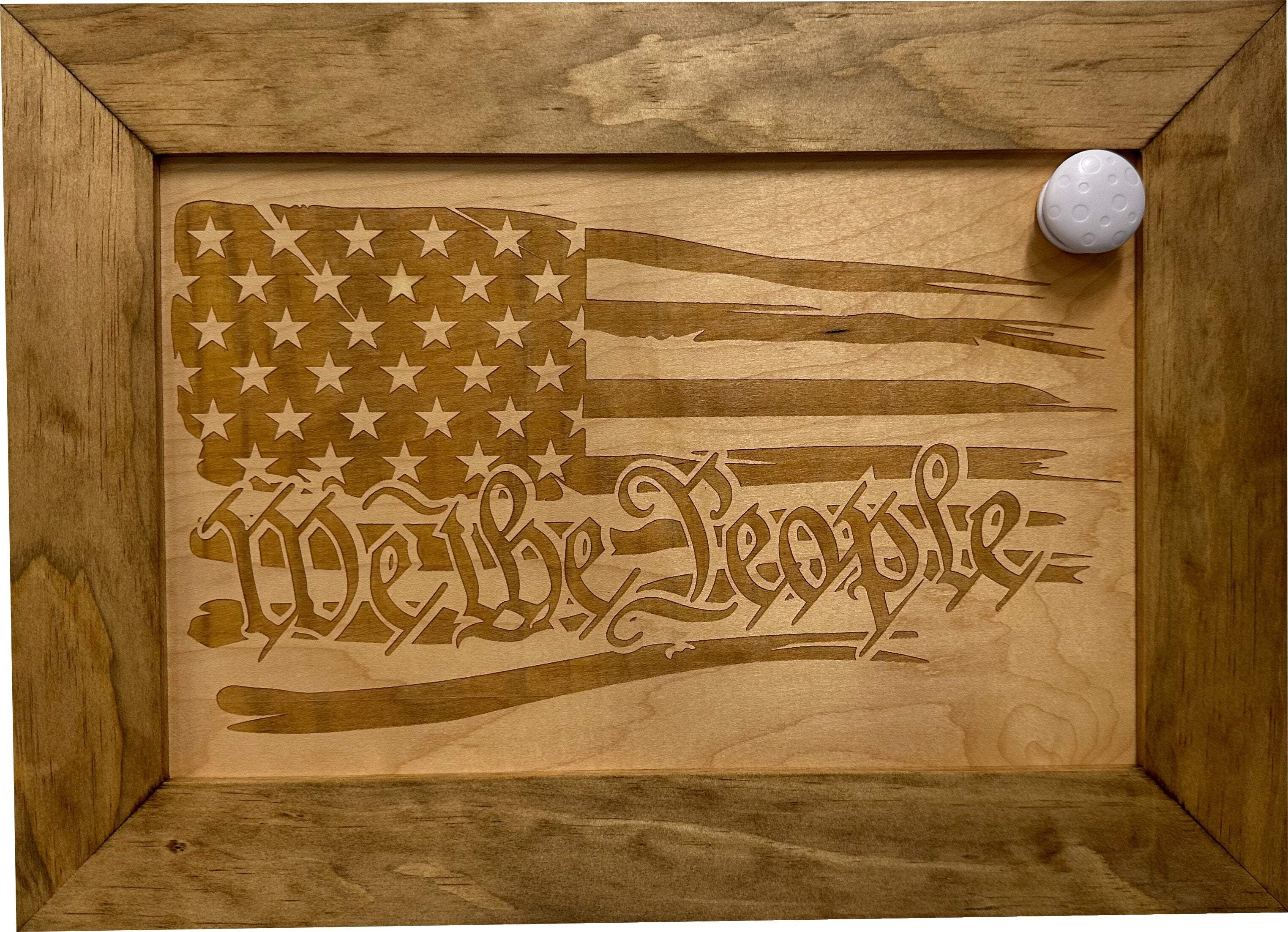 Bellewood Designs American Flag Gun Cabinet We The People Decorative and Secure Hidden Gun Safe (Natural)
