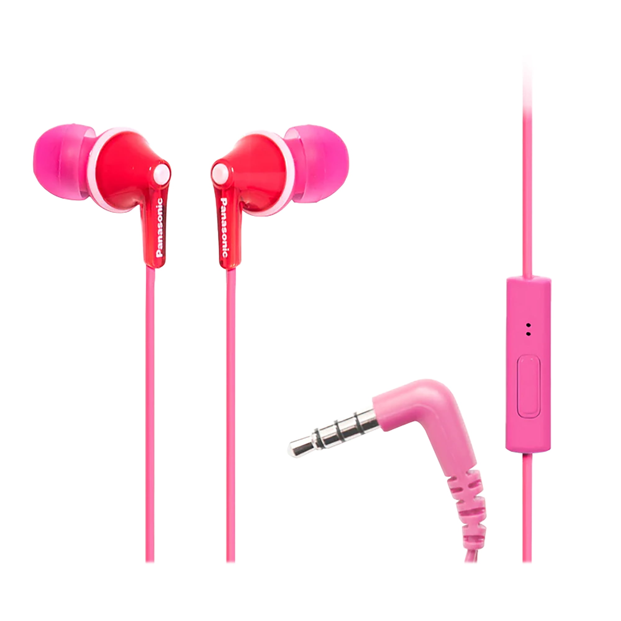 Panasonic ErgoFit Wired In-Ear Earbud Headphones with In-Line Mic/Call Remote and Right-Angle 3.5-mm TRRS Connector, RP-TCM125, Pink