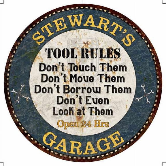 STEWART'S Garage Rules 14" Round Metal Sign Garage Wall Decor 100140015444