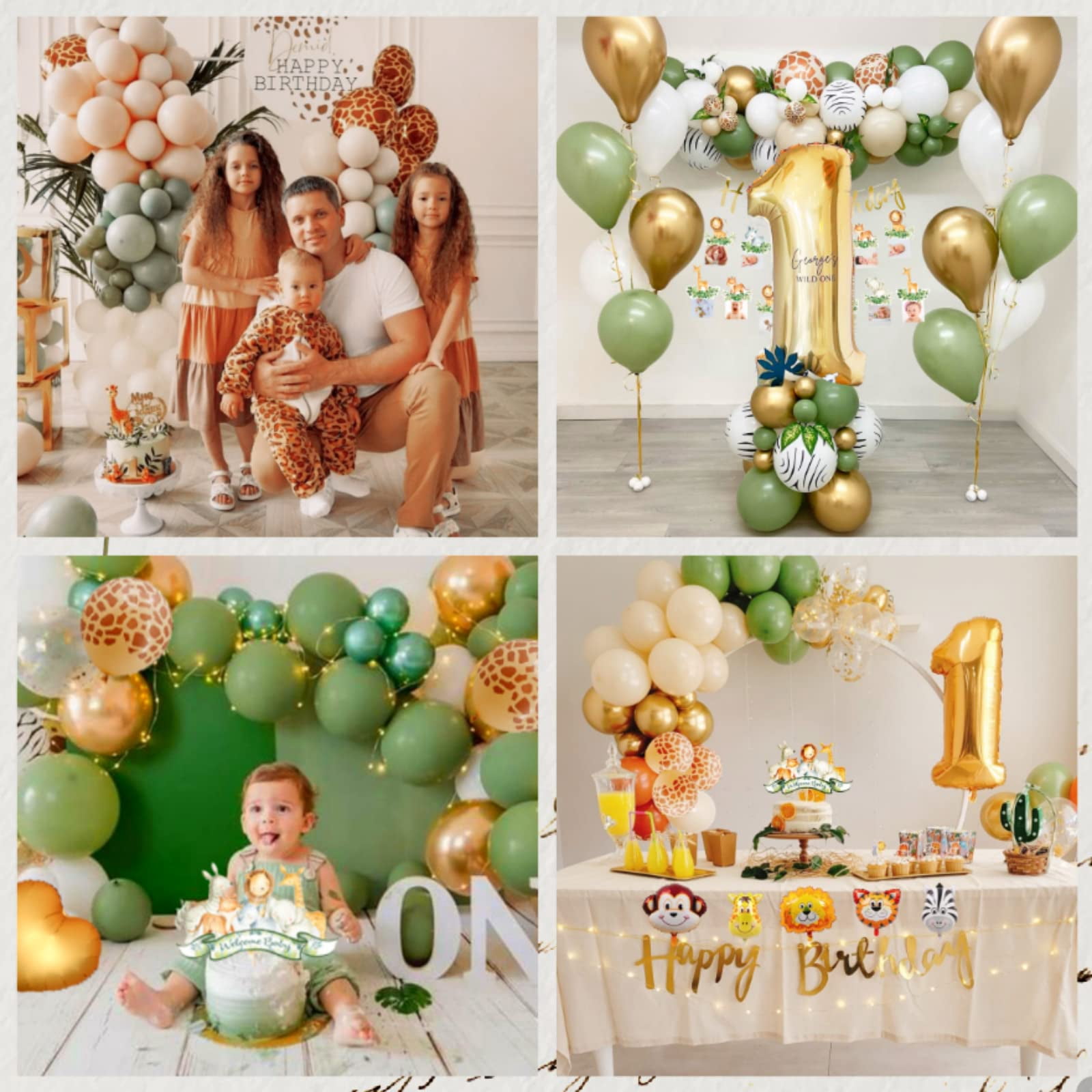 1st Birthday Decorations for Boys Girls, Wild One Birthday Balloon Set, First Birthday Decorations, Sage Green Jungle Animal Birthday Decorations for Kids