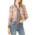 thumbnail image 6 of MODA NOVA Junior's Casual Boho Floral Printed V Neck Pussy Bow Blouse Orange XL, 6 of 7