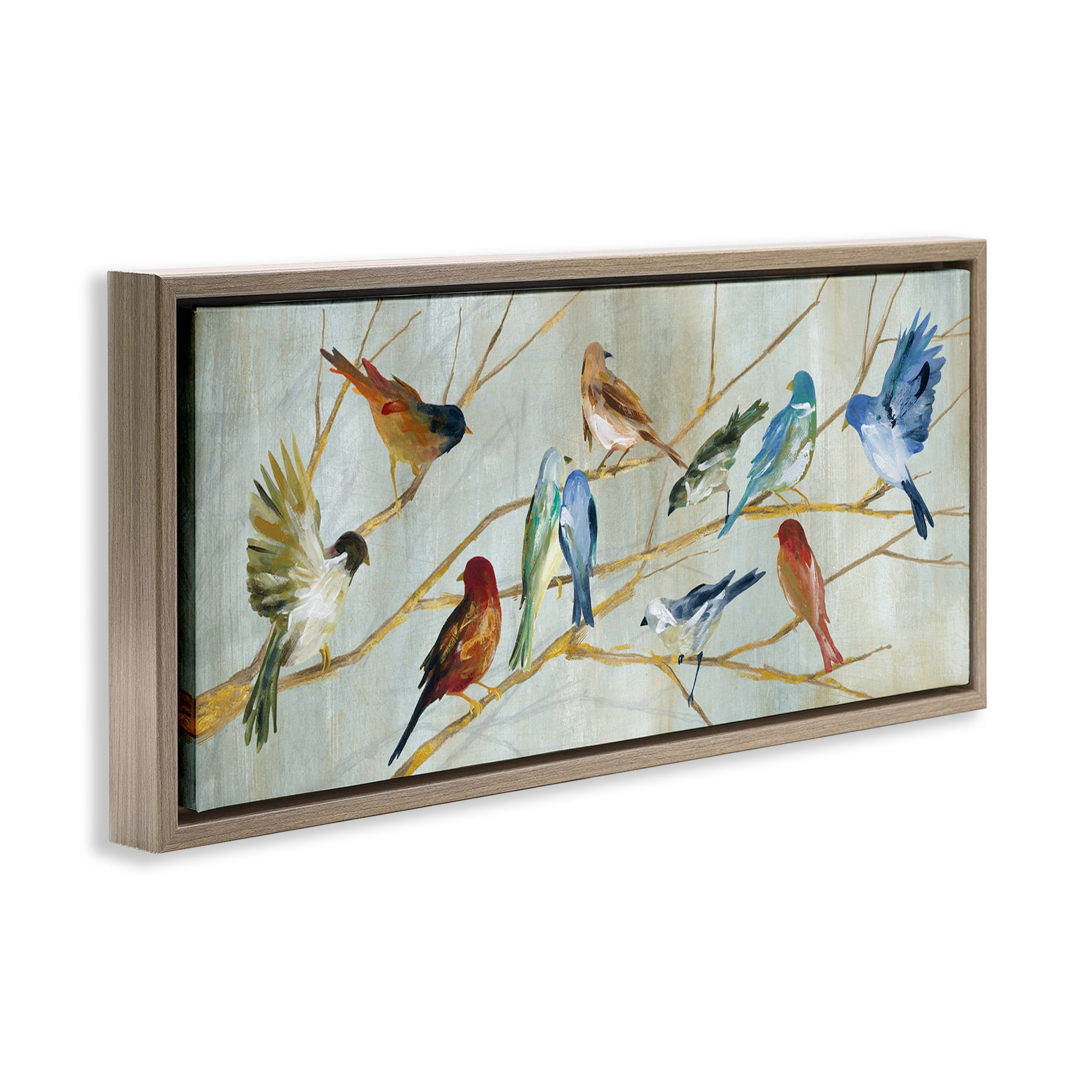 Stupell Industries Birds Resting Autumn Branches Animals & Insects Painting Brown Floater Framed Canvas Art Print Wall Art, 25 x 11