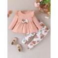 thumbnail image 2 of Faithtur Ensemble 2 Pcs pour Bébés Filles, T-shirt à Manches Longues Col Rond avec Nœud et Pantalon à Imprimé Floral Vêtements d'Automne, 2 of 9