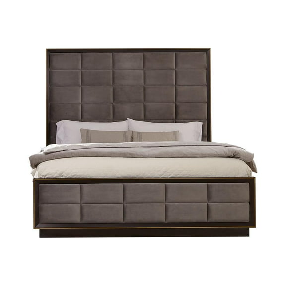Coaster Durango Queen Upholstered Bed Smoked Peppercorn and Grey