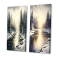 thumbnail image 3 of Designart "Sunlight Dance on Snow Forest River I" Landscape Lake Wall Art Set Of 2 - Traditional Grey Gallery Wall Set For Home Decor, 3 of 6