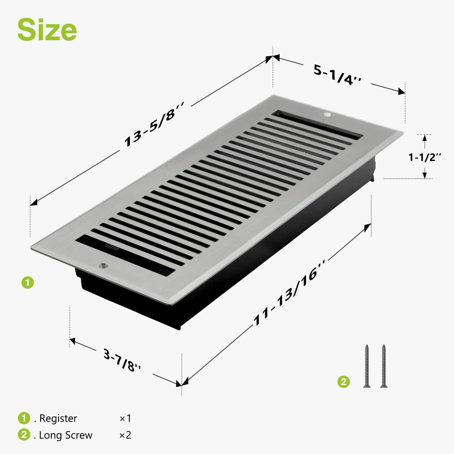 Naiture Stainless Steel Wall Register, Heavy Duty Rust-Resistant Wall Vent Cover, Metal Damper or Lever, Modern Style Grille Wall Vent, Duct Size 4" X 12", Brushed Nickel Finish