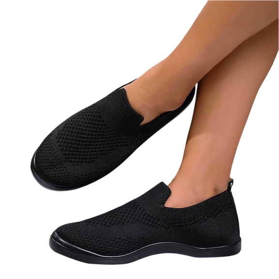 Dweltoz Women's Walking Shoes Slip on Non Slip Mesh Tennis Shoes Breathable Fashion Athletic Platform Sneaker with Arch Support,Black 36