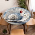 thumbnail image 5 of Blue Shell Beach Ocean Elastic Fitted Round Table Cover Oil Painting Waterproof Outdoor Tablecloth for Holiday Party, Picnic, Patio & Dining Fits Tables Up to 36"-44", 5 of 8