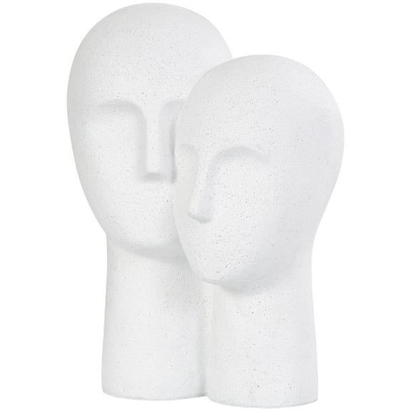 12" x 17" White Polystone Head People Sculpture with Speckled Detailing, by DecMode