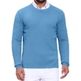 thumbnail image 1 of SUÉTER PULLOVER DE PUNTO TEXTURIZADO EN ESPIRAL PARA HOMBRES, AJUSTE DELGADO, CUELLO REDONDO, MANGA LARGA, TAMAÑO S, AZUL, 1 of 6