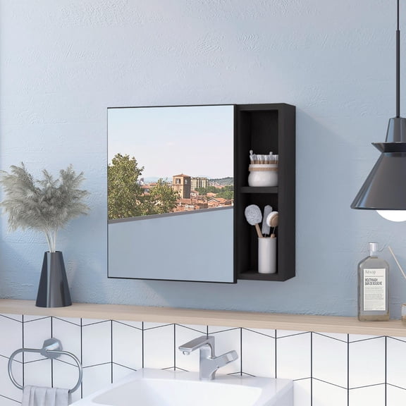 Oman Medicine Cabinet, Three Internal Shelves, Single Door, Two External Shelves Black