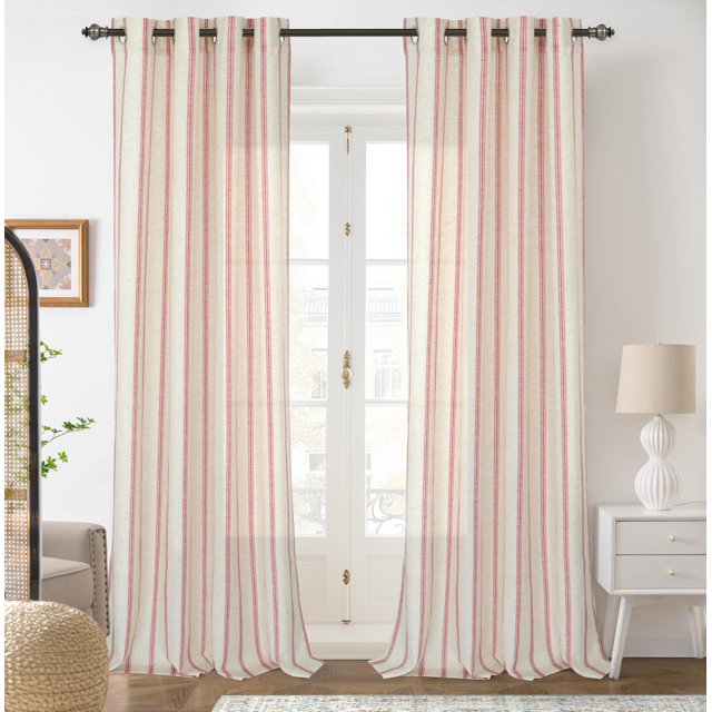 Cortinas DriftAway, mezcla de lino a rayas verticales, 244 cm, 2 paneles