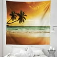 thumbnail image 1 of Beach Tapestry, Ginger Sunset Scenery and Reseda Green Ocean Waters Palm Trees Tropic Summer, Fabric Wall Hanging Decor for Bedroom Living Room Dorm, 5 Sizes, Amber Dark Rosewood, by Ambesonne, 1 of 1