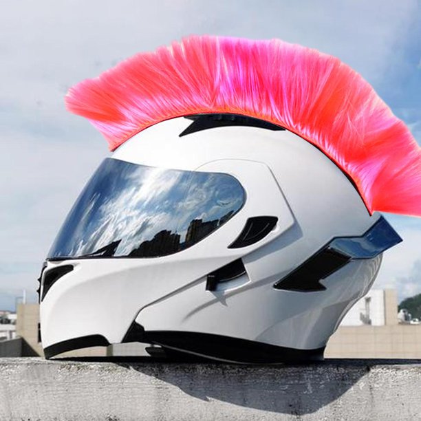 Pelucas para Casco, Postizo para Motocicleta, Extensiones de Moño para Fiesta de Cosplay, Parches para El Pelo para Casco, Peluca Skinhead para Hombre Rosa shamjiam Peluca de pelo punk