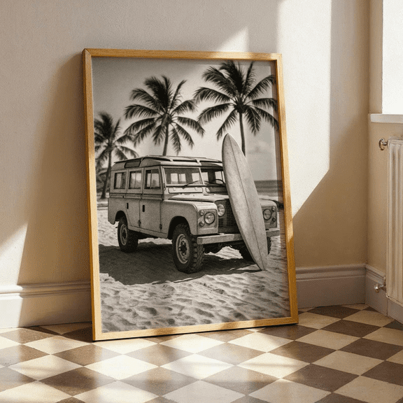 Vintage Car Surf Retro Beach Poster, Poster Home Decor , Poster Print Only