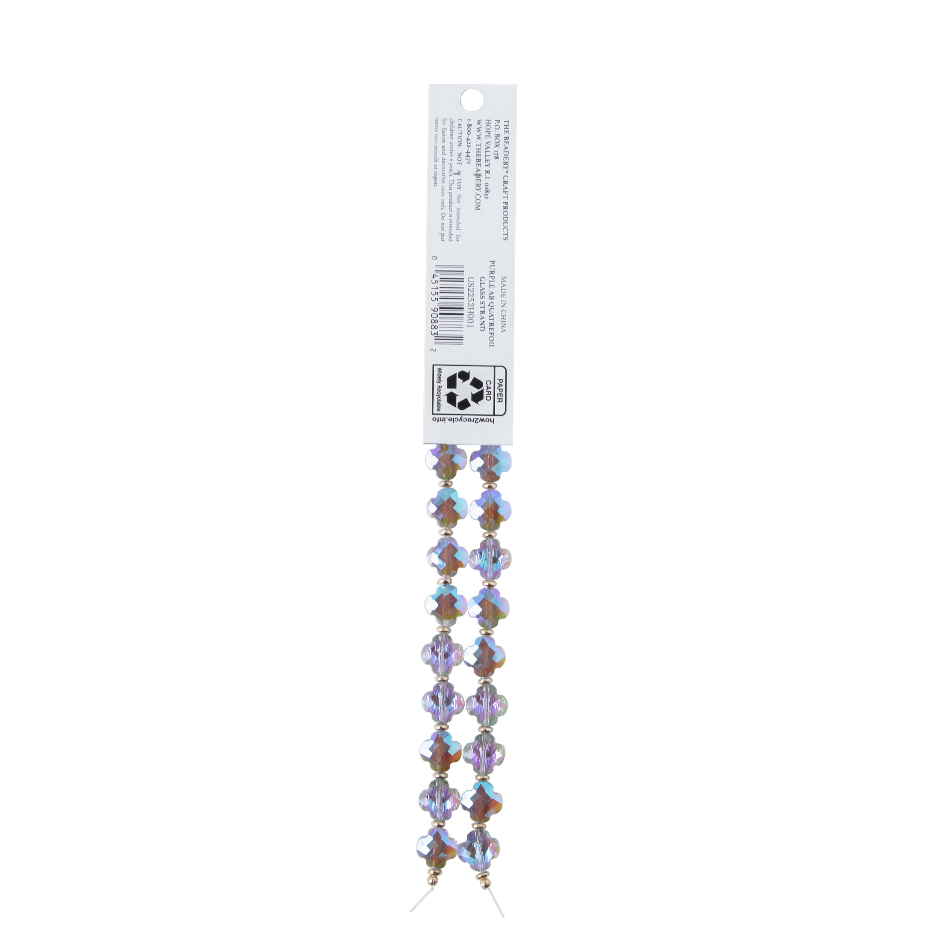 The Beadery Craft Products DIY Strand Purple AB Glass Quatrefoil Beads, 7in. Adult.