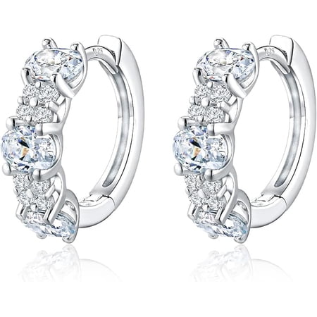 Royale Collections 2.00 Ctw Oval Cut Diamond Womens Hoop Earrings 14K White Gold Plated 925 Sterling Silver