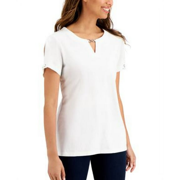 MSRP $30 Karen Scott Women Hardware T-Shirt White Size Small