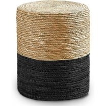 LILEYI Pouf Ottoman, 100% Handwoven Seagrass Braided Pouffe, Boho Decor Floor Chair for Couch or Desk, Outdoor Ottomans for Garden, Round Footrest with Wood Frame, Home Decorative Seat for Balcony